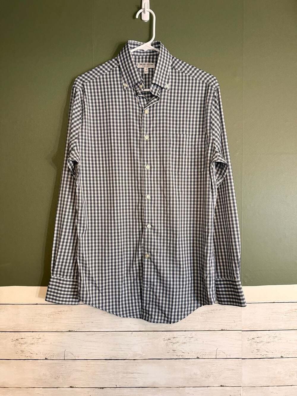 Peter Millar Summer Comfort Button Down Shirt Size S Blue Plaid Gingham